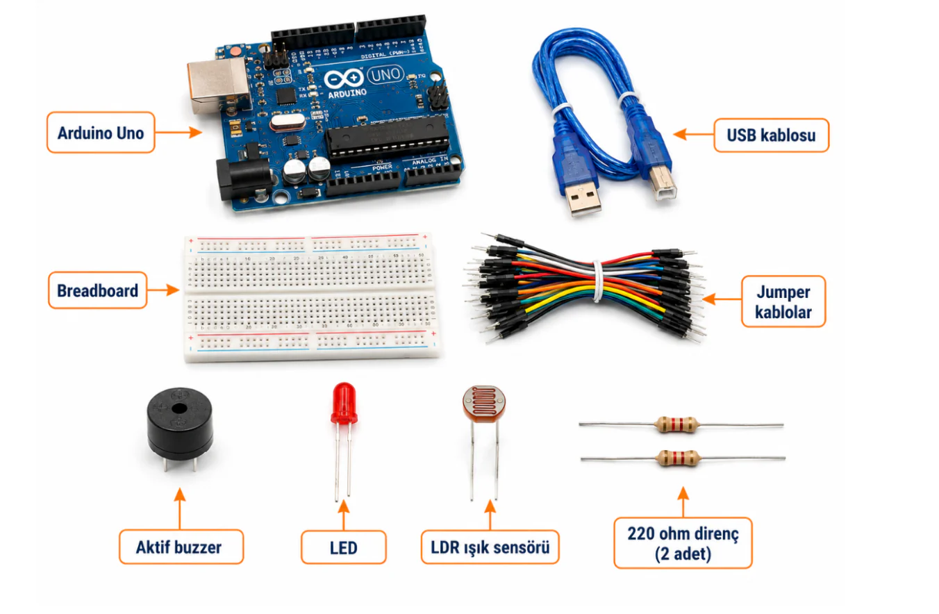 Arduino Akıllı Işık Alarmı Seti gerekli malzemeler